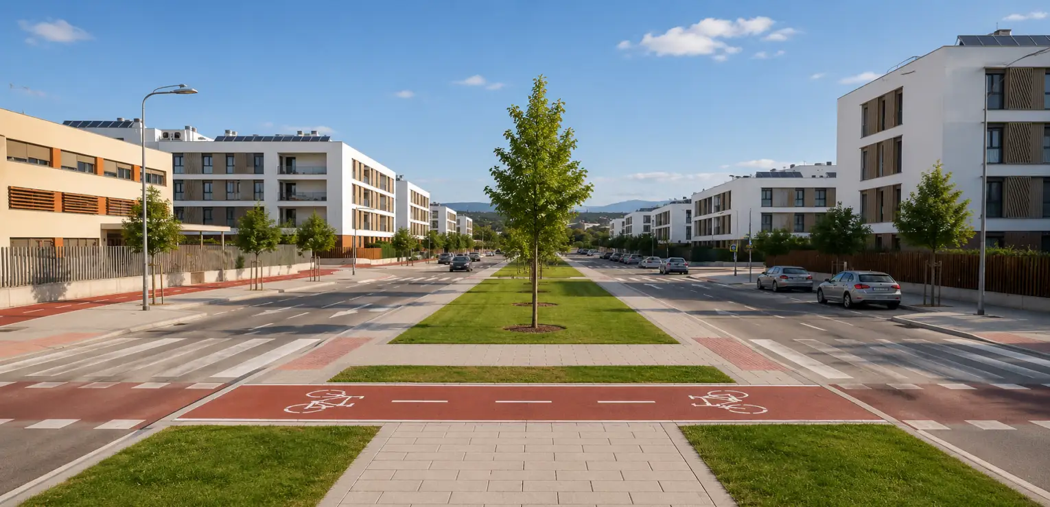 Avenida arbolada del futuro barrio