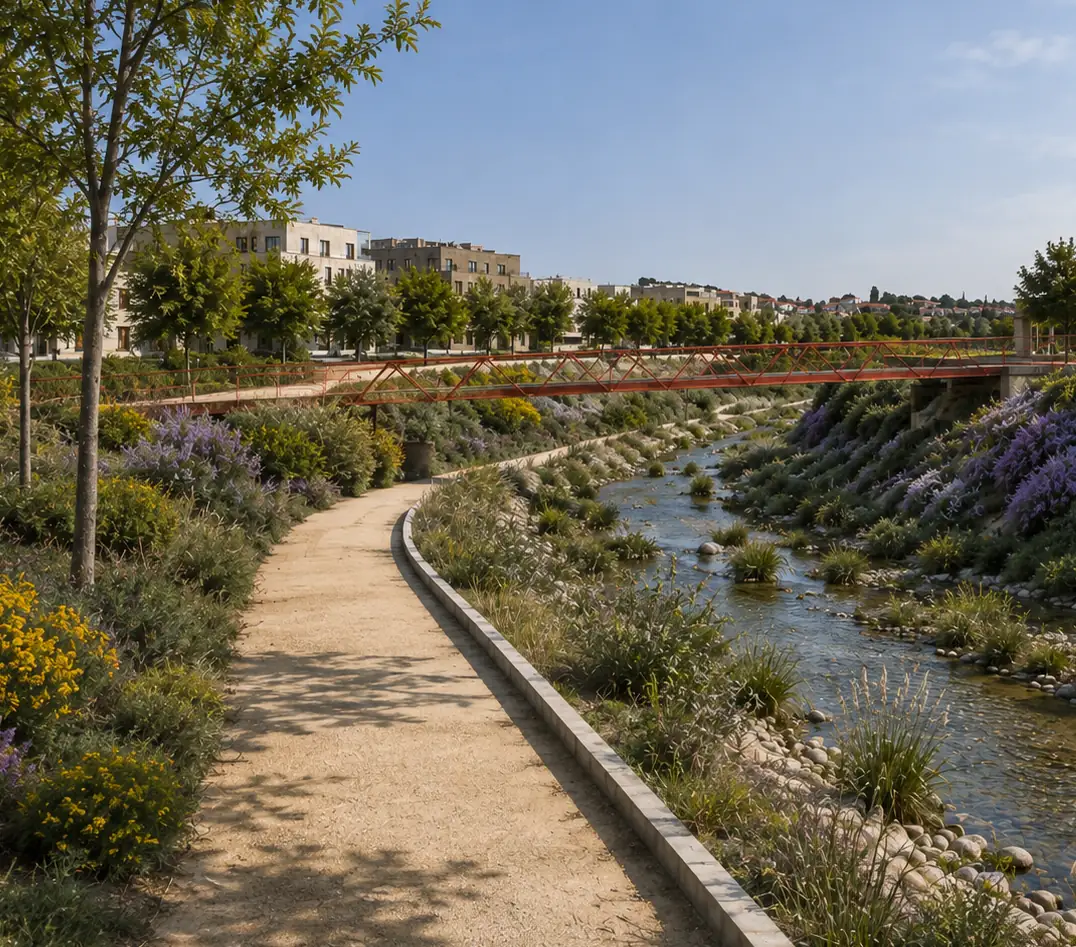Imagen ilustrativa de un paseo arbolado junto al arroyo